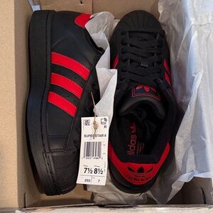Adidas Men's Black and Red Superstar Sneakers